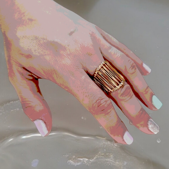 New! Woman Baroque Style Stainless Steel Rings. One Size. Gold Color - Picture 2 of 2